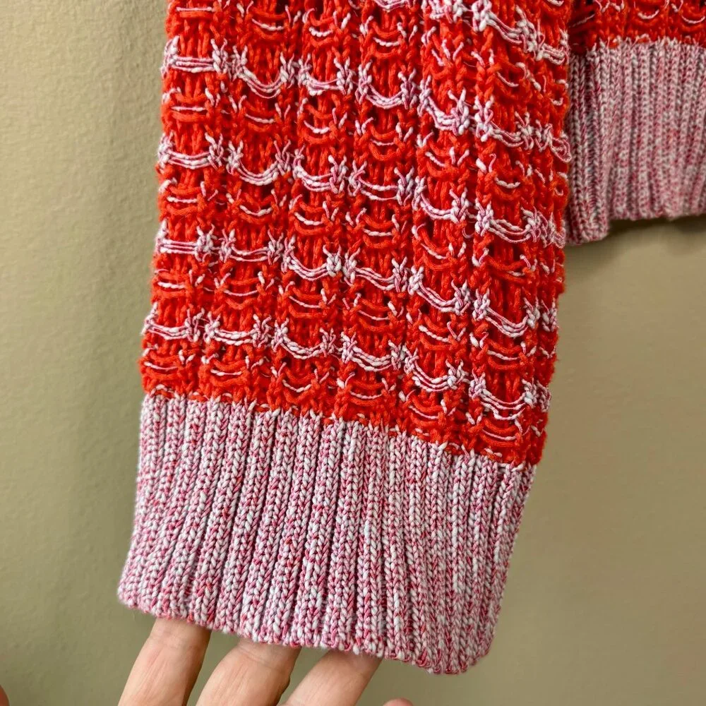 ANTHROPOLOGIE Happy Sheep Textured Cardigan Womens Large L Sweater Orange Red - Picture 5 of 14